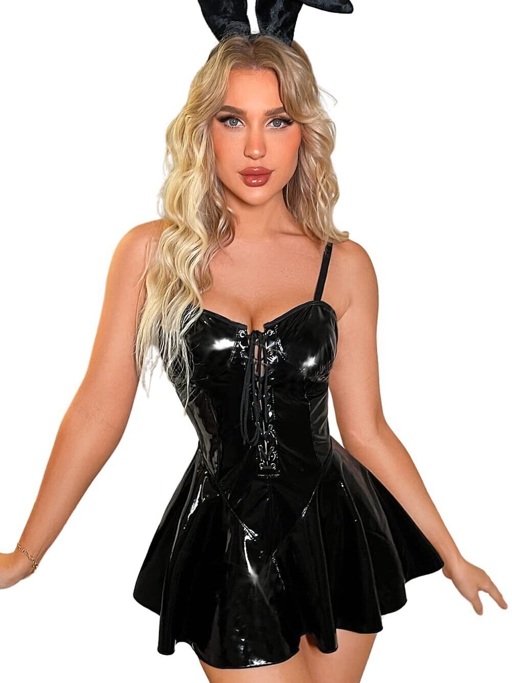 7245 Sexy Bunny Dress , Wet Look Vinyl Costumes Rave Outfits, Cosplay